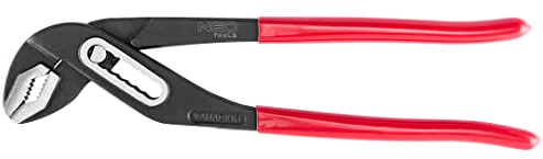NEO TOOLS Rohrzange, Backenbereich 0-38, 0-45 mm, Chrom-Vanadium-Stahl, kunststoffbeschichtete Griffe, 7-fach verstellbares Gelenk, für Arbeiten an Wasserpumpen (250 mm)
