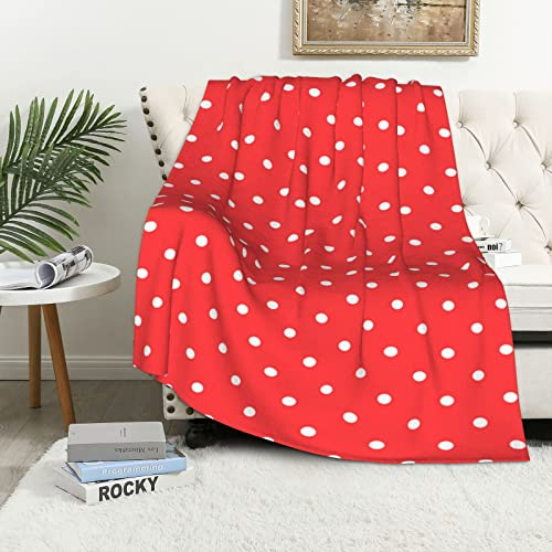 AABSTBFM Rot und Weiß gepunktete Flanelldecke, superweiche Mikrofaser, warme flauschige Decke, Geschenke für Couch, Sofa, Wohnzimmer, 102 x 152 cm