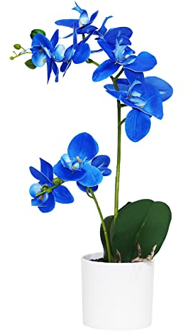 Omygarden Blaue Orchidee künstliche Blumen im Topf, künstliche Orchideenblumen, Dekoration für Home Office Hochzeit