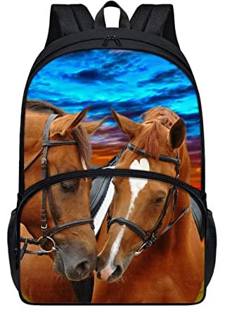 chaqlin Tier Pferd Schule Rucksack für Kinder Erwachsene,17 Zoll Zurück zur Schule Buchtaschen für Jungen Mädchen Nette große Rucksack Reisetaschen Casual Daypack für Outdoor Camping Wandern