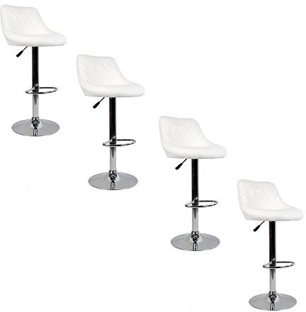 Drumm Tabouret de Bar Lot de 4,Chaise Haute pour Bar,Chaise de Bar en Cuir PU,Robuste et Ultra Silencieux Rotation à 360°& Hauteur Réglable(Blanc-4)