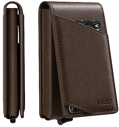 VULKIT Pop Up Porte-Cartes Portefeuille Mince pour Hommes Portefeuilles à Deux Volets minimalistes Blocage RFID Fermeture magnétique Peut contenir 12 Cartes