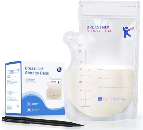 Aufbewahrungsbeutel für Muttermilch, 250ml Muttermilchbeutel BPA-frei, Einweg-Milch-Aufbewahrungstasche Selbststehend & Auslaufsichere Muttermilch Aufbewahrung für Milchauffang Stillen 50Pack