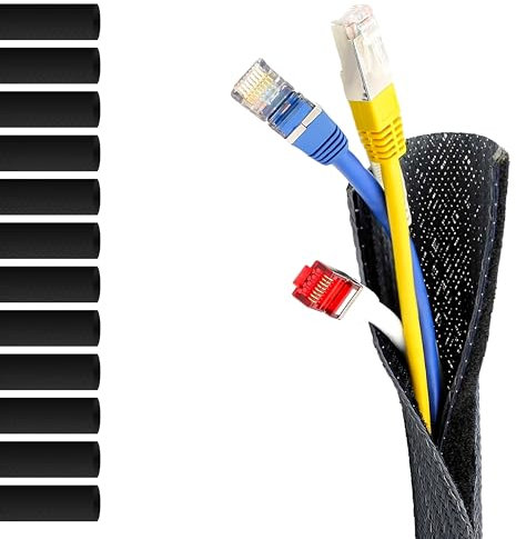 MarketConnect® Guaina Intrecciata con Chiusura Velcro Ø 32 mm, L 8mt • Ordine e Protezione dei Cavi • Perfetta per Scrivania e TV • Nero