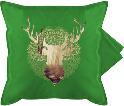 Kissenbezug - Dekoration Kissen - Hirsch Motiv Geschenk Jäger I Hirschgeweih Tracht - 50 x 50 cm - Grün - hirschkissen jaeger kissenhullen 50&50 mit hirschmotiv geweih baumwollkissen bavaria