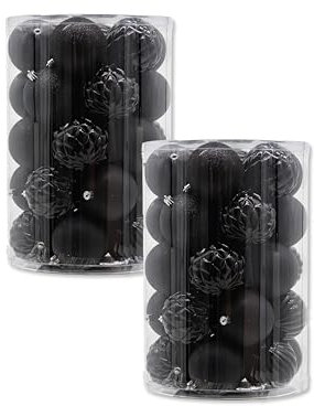 Kunststoff Weihnachtskugel schwarz 2 Sets - 68 Stück Ø 8cm Deko Kugel Christbaumschmuck Mix Glitzer Matt Gemustert Glänzend