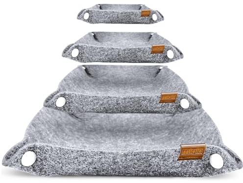 MIQIO® Design Premium Filzschalen mit Druckknöpfen - 3 +1 Set - quadratischer Aufbewahrungskorb aus Filz - faltbare Utensilo Schale - hellgrau