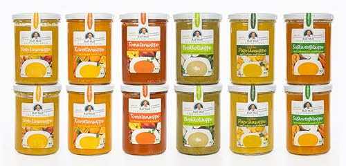 Intervallfasten mit Detox-Suppen von Ralf Moll® Fastensuppen | 12x 380ml Bio-Suppen im Glas | gelbe-Paprika, rote-Linse, Tomate, Karotte, Süßkartoffel, Brokkoli | Ideal für Fastenkuren