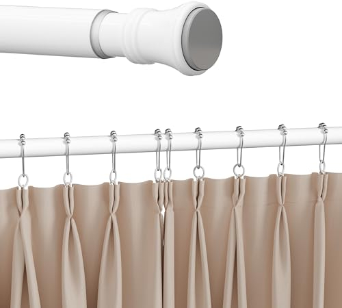 Heilmetz Duschvorhangstange ohne Bohren, Ausziehbare Duschvorhangstange Teleskopstange mit 12 Duschvorhangringe Edelstahl Duschvorhang Duschstange für Badewanne Gardinenstange,Weiß（110cm-160cm）