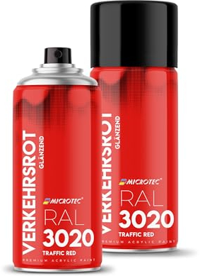 MICROTEC® Sprühlack | 400ml | hochwertiges Acryllackspray | matt oder glänzend | Sprühfarben für Metall, Holz, Kunststoff u.v.m. | große Farbauswahl (Rot glänzend - RAL 3020)