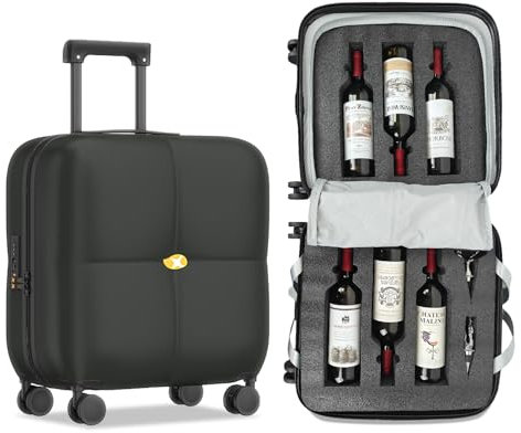 SERABETTO Weinkoffer - Reisekoffer für 6 Flaschen, mit TSA-Schloss, herausnehmbaren Einsätzen und leisen Spinner-Rädern, Schwarz, 20in, Für Reisen