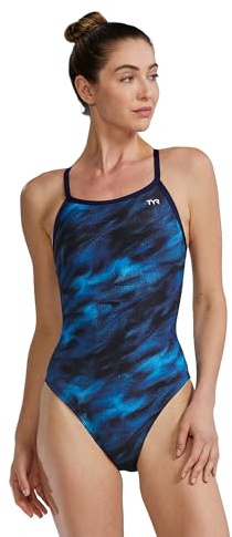 TYR Women's Durafast Elite Diamondfit Swimsuit One Piece, Blue/Soren, 36