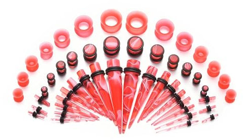 vogem 50 Stück Acryl Tunnel Dehnstab Rot Mit Muster Taper Dehnungstäbe Silikon Ohr Tunnel 1.6mm-12mm Damen Herren…