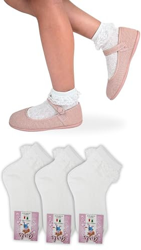 Calzini Bianchi Bimba Eleganti Cotone Leggero 3 Paia Calze Cerimonia Bambina Made in Italy