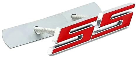 Aqxyju 9 x 1,8 cm Metallbuchstaben-Emblem-Abzeichen-Aufkleber, kompatibel mit SS Aveo Cruze Malibu Sail Lacetti Orlando Epica Camaro Autoaufkleber Personalisierte Auto Aufkleber(Grille Red-Silver)