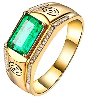 Bishilin Goldring 750 Echtgold Herren, Verlobungsringe Bandring 4-Steg-Krappenfassung mit 1ct Smaragd Hochzeit Ring Männer Eheringe Nickelfrei Gr.52-66