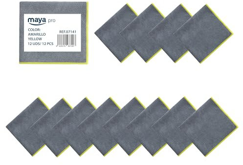 Maya Bayeta Fast 270G. Bayeta Multiusos 100% Microfibra. Gran Poder de Absorción. Limpieza Sin Marcas para Cualquier Superficie. Pack de 12 bayetas. (Amarillo)