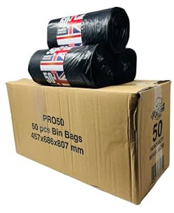 500 -Extra Strong Heavy Duty Refuse Sacks - 75L - 33 Microns - Recyclable Bin Bags, Leak Resistant, Eco-Friendly, Durable Waste Disposal Bags for Household & Commercial Use (Pack of 10-50 each)