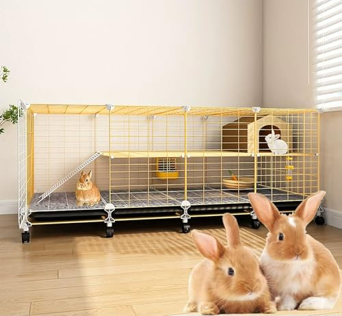 Kleintierkäfig, großer Hamsterkäfig mit 360°-Universalrädern, Metall und PP-Material, Meerschweinchenkäfig, Drahtgittervilla (140 x 35 x 53 cm)