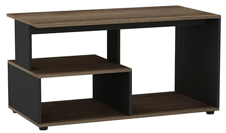 URBNLIVING 80cm Wooden Dark Oak & Black Side Coffee Table With Storage Shelves 32 inch max TV size Modern Console Stand Media Entertainment Center for Living Room Bedroom Office