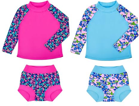BIG ELEPHANT - Conjunto de 2 pañales antierupciones para Nadar Unisex para bebés, niños y niñas, Traje de baño de Manga Larga con protección Solar UPF 50+