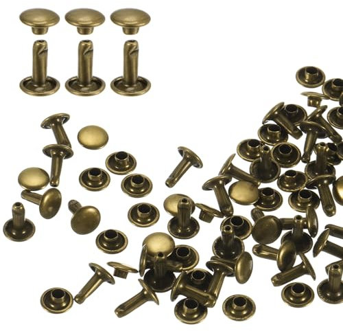 QUARKZMAN 60 Ensembles de Rivets en Cuir à Double Tête, 8X10mm Rivets Ronds Tubulaires Métal pour Fabrication de Cuir Ceinture en Tissu, Rivet à Frapper Réparation Décoration de Sacs, Bronze