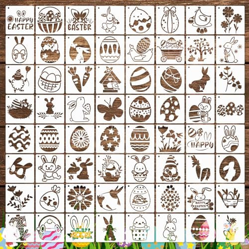 SRIZIAN 64 Stück Schablonen Ostern, Wiederverwendbare Schablonen Ostern Set, Schablonen Ostern für Bastelarbeiten Happy Easter Haseneier Schafschablonen für Kinder Osterparty Home Dekoration