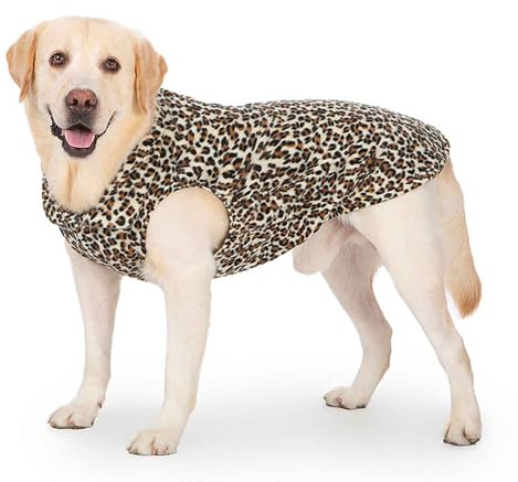 PJDDP Warme Hundejacke, Verstellbaren Hundeweste, Winddichtes Reflektierend Winterweste, Warme Hundeweste Mit Harness Loch, Für Kleine, Mittlere Und Große Hunde,Leopard Print,M
