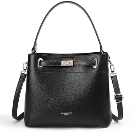David Jones - Sac à Main Seau Porté Epaule - Sac à Main Bandoulière Taille Moyenne - 3 Compartiments Plusieurs Poches - Elégant Classique Chic Ville Tendance Designer Bucket Bag - Noir