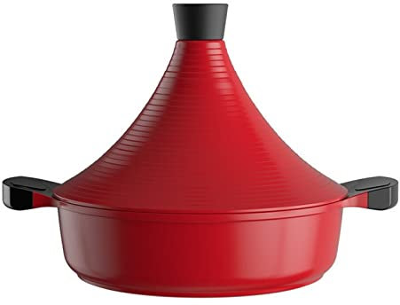 Olla para tajín marroquí Antiadherente para cocinar en Horno de inducción, con 2 Asas antiadherentes y Tapa cónica.