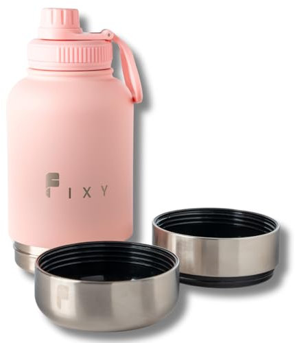 FIXYPET - Botella de Agua y Comida Portátil para Perros | Bebedero y Comedero Desmontables para Mascotas | Botella Dispensador Multiusos para Perros Libre de BPA | Color Rosa