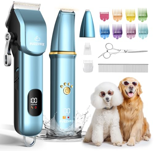 FuzzyFix Dog Grooming Kit 3 in 1,Dog Clippers with Waterproof Paw Trimmer | Dog Grooming Kit for Thick Hair,Cordless,for Full-Body,Removable Head