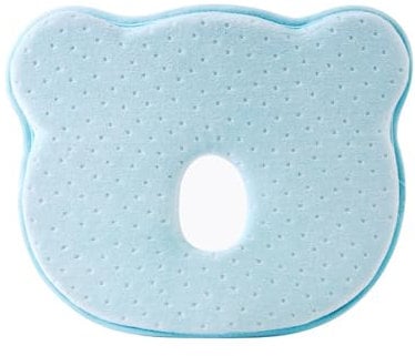 AUHLYZR Cuscino a forma di orso, ergonomico in viscoelastico, per neonato, cuscino a testa piatta + asciugamano in regalo morbido (blu)