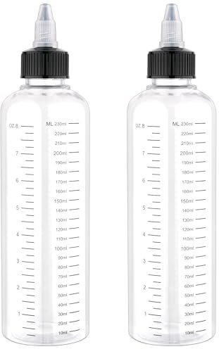 Decorniqu Hair Oil Applicator Bottle 2PCS 250ml Applicator Bottle for Hair Squeeze Bottle Hair Oil Bottle with Cap PET Plastic Refillable Bottles (Clear)