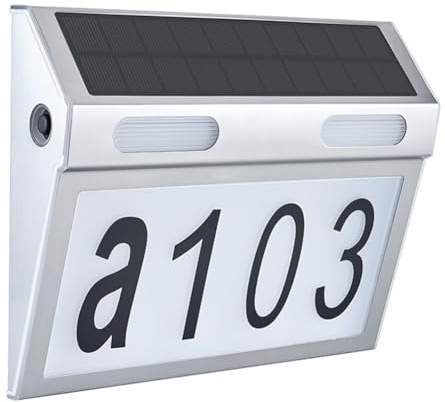 Honseadek Solar-Hausnummernleuchte für den Außenbereich, wasserdicht, mit mehreren weißen Lichtmodi und Materialien