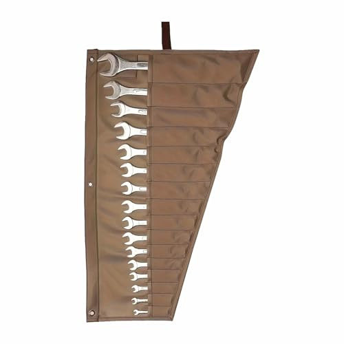 Rolltasche für Schraubenschlüssel, Segeltuch, robuste Werkzeug-Organizer-Tasche mit 16 Taschen für Schraubenschlüssel, Zangen, Schraubenschlüssel (braun)