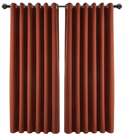 INSPIRE HOMEWARE 100% Blackout Eyelet Curtains for Living Room 66x72 Inch Drop Rust Linen Curtains Energy Saving and Privacy protection Ring Top Curtain 2 Panels & Tieback