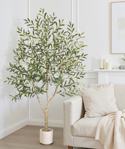 Lopekuty Olivenbaum Künstlich im Cremefarben Topf - 180cm kunstpflanze olivenbaum wie echt, oliven Baum künstlich, Olivenbaum Deko für Zuhause, Wohnzimmer, Schlafzimmer, Büro, Garten