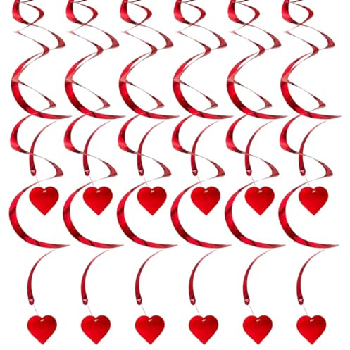 YIPFEN 12 Stück Herzgirlanden Herzförmige Luftschlangen Girlande Herz Banner Liebesherz Hängende Spiralen für Valentinstag, Hochzeitstag, Muttertag, Geburtstagsfeier und Party Dekorationen