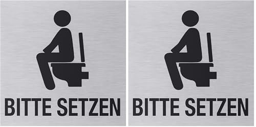 Metafranc Klebeschild Bitte setzen - 80 x 80 mm - Aus Aluminium - In moderner Edelstahl-Optik - Selbstklebende Rückseite/Beschilderung/Infoschild/Toilettenschild / 507180 (Packung mit 2)