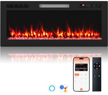 GOPLUS 42 Elektrokamin mit Heizung, 750W/1500W, Elektrischer Kamin mit APP-Steuerung, Fernbedienung, 12 Flammenfarben, 12H Timer, Einbaukamin Wandkamin Kaminheizung für Wohnzimmer, Schlafzimmer, Büro