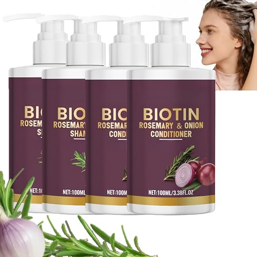 Zwiebel-Biotin-&-Rosmarin-Shampoo & Conditioner Set, Volumen-Shampoo & Conditioner für dünner werdendes Haar, Feuchtigkeitsspendendes Shampoo & Conditioner Set für Locken & coloriertes Haar (2)