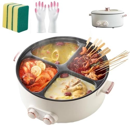 Faitout électrique avec 4 compartiments, grande capacité pour cuisson simultanée de plusieurs saveurs, idéal pour les fêtes à la maison et les hot pot