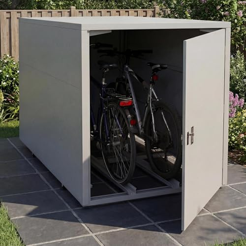 Mendler 2er-Fahrradgarage HWC-P93 123x113x208cm Stahl - hellgrau | Fahrradunterstand, Fahrradbox, Bikebox, abschließbar verzinkter