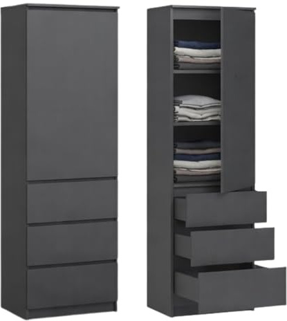 Kleiderschrank Garderobenschrank Mehrzweckschrank mit 3 Einlegeböden & 3 Schubladen | kompakter und funktionaler Schrank für Schlafzimmer Flur oder Arbeitszimmer | 50x40x180 cm (BxTxH) | Anthrazit
