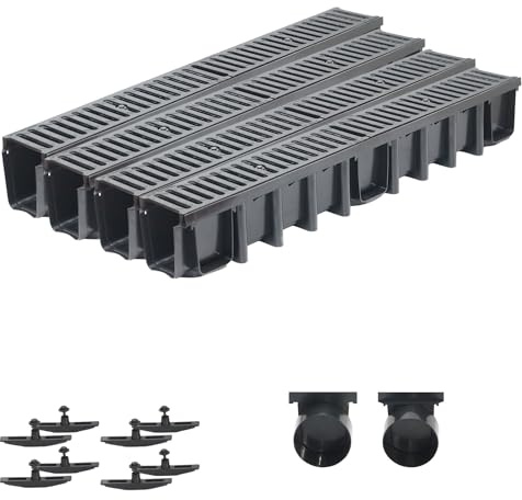 SPEEDPLANT Entwässerungsrinne C250 mit Gussrost, PKW- & LKW-befahrbar – 4 m Bodenrinne, 25 t Belastbarkeit, Tiefe 148 mm, inkl. Zubehör