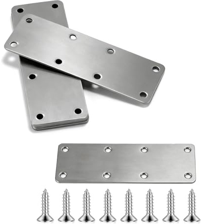6 Pcs Flat Brackets for Wood, Railway Sleeper Brackets and Fixings, Metal Plate, Stainless Steel Mending Plates, Heavy Duty Flat Joining Plates for Wood Furniture Connectors(140x50x2mm) + Screws