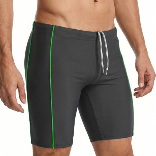 MANA MANA Maillot de Bain Homme Jammer Long, Short de Natation Moulant, Séchage Rapide, Résistant au Chlore, Protection UV, Taille Élastique avec Cordon, Noir/Vert, Taille XL