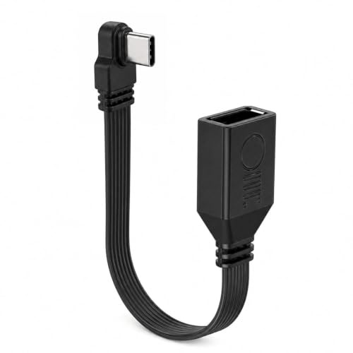 Flomiara USB C to USB A Female Adapter Cable, 10 cm USB 2.0 OTG Type C Male to USB Female Extension Lead, Left Right Angled Plug for USB Drive, Mouse, Keyboard, Laptop and Smartphone