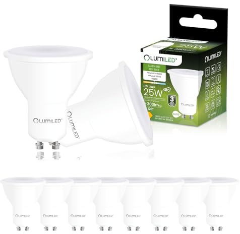Lumiled LED Lampe GU10 3W 300lm 4000K Neutralweiß 120° Nicht Dimmbar 10 Stück Energiesparendes LED Leuchtmittel Strahler Reflektor Spot entspricht 25W für Küche Wohnzimmer Büro Flur